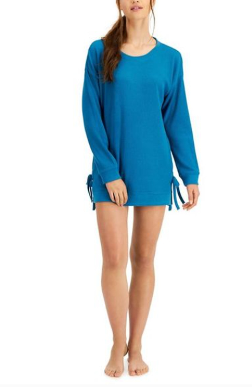 JENNI WOMENS SMALL COTTON WAFFLE PAJAMA LOUNGE TUNIC TEAL BLUE NEW!